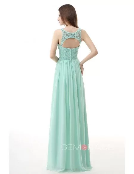 Scoop Neckline Lace Top Sleeveless Empire Long Formal Dress