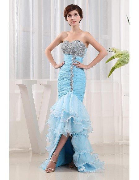 Mermaid Sweetheart Asymmetrical Tulle Prom Dress With Beading