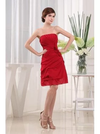 A-line Strapless Knee-length Chiffon Briesmaid Dress