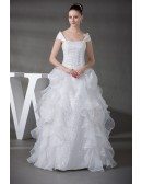 Off the Shoulder Cascading Ruffles Sequined Wedding Gown