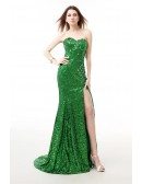 Sweetheart Sparkly Long Train Split Front Prom Dress with Corset