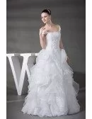 Off the Shoulder Cascading Ruffles Sequined Wedding Gown