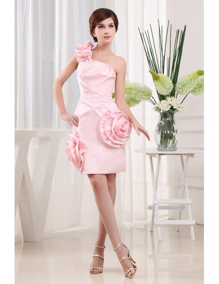 A-line One-shoulder Asymmetrical Satin Prom Dress With Flowers