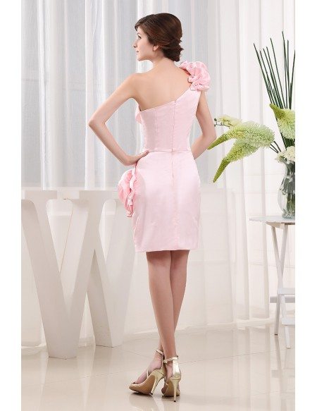 A-line One-shoulder Asymmetrical Satin Prom Dress With Flowers
