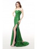 Sweetheart Sparkly Long Train Split Front Prom Dress with Corset