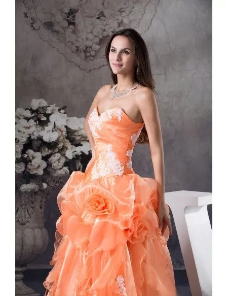 Orange Handmade Flowers Lace Sweetheart Colored Wedding Dress