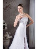Strapless Silver and White Split Front Formal Dress