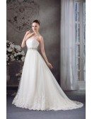 Strapless Lace Tulle Beaded Wedding Dress with Bling