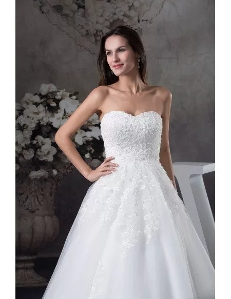 Sequined Lace Aline Long Tulle Wedding Dress with Corset Back