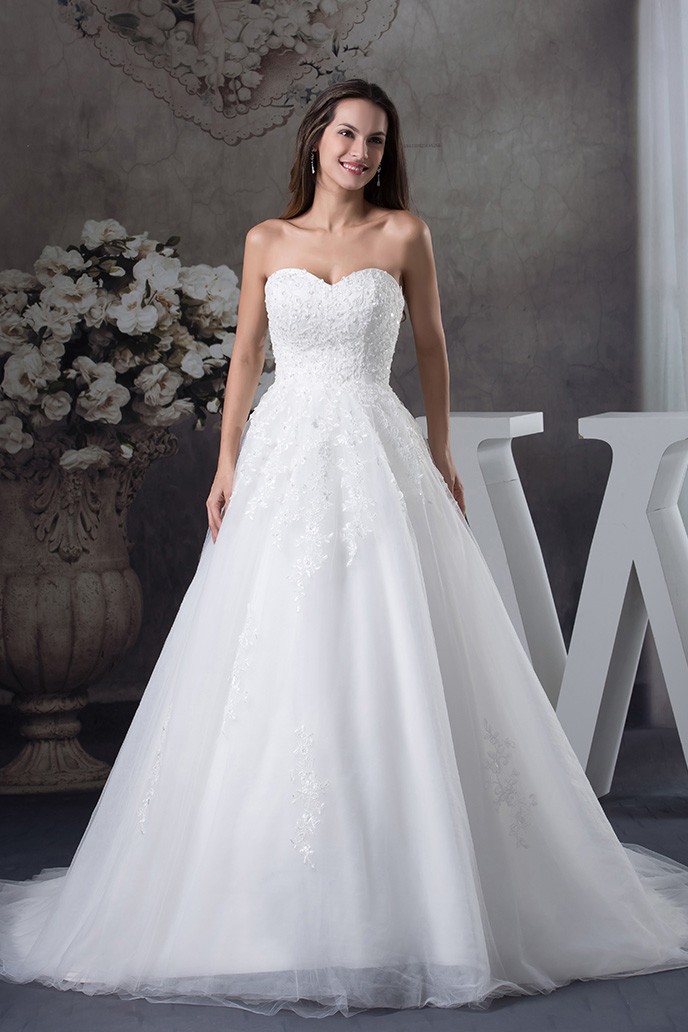 Sequined Lace Aline Long Tulle Wedding Dress with Corset Back #OPH1229 ...