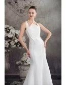 Long Halter White Fitted Mermaid Taffeta Wedding Dress