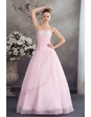 Sequined Pink Organza Colored Wedding Dress Ballgown