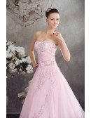 Sequined Pink Organza Colored Wedding Dress Ballgown