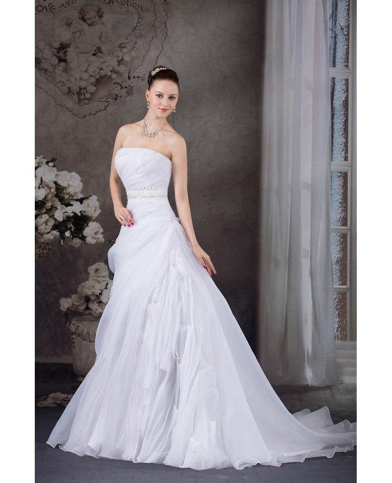 Strapless Pleated Organza Wedding Dress With Ruffles Oph1234 251