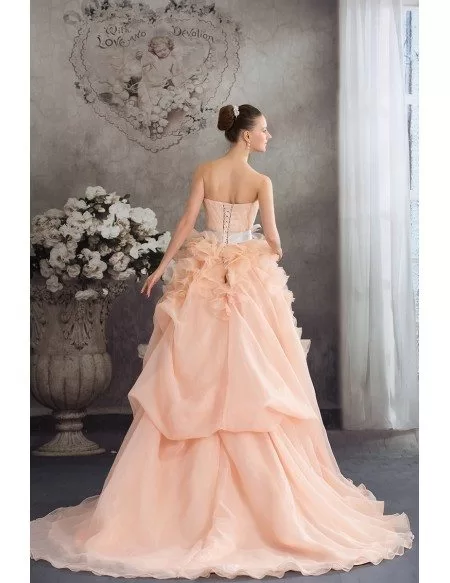 Cascading Ruffles Colored Two Tone Organza Wedding Dress with Sash # ...