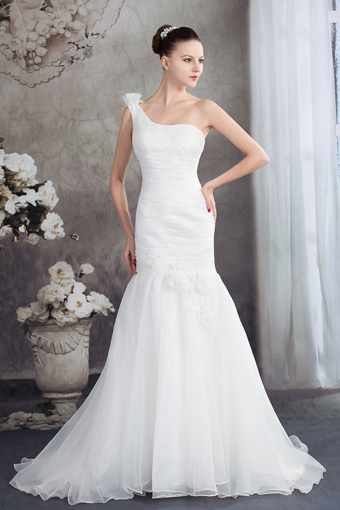 One Shoulder Mermaid Organza Wedding Dress with Train One Shoulder Mermaid Organza Wedding Dress with Train