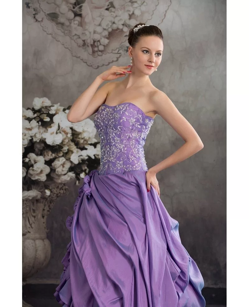 Purple Taffeta Ruffles Silver Embroidery Colored Wedding Dress