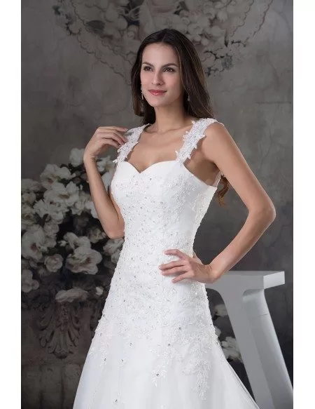 Sequined Lace Tulle Aline Wedding Dress with Straps