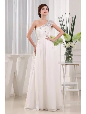 A-line One-shoulder Floor-length Wedding Dress With Beading