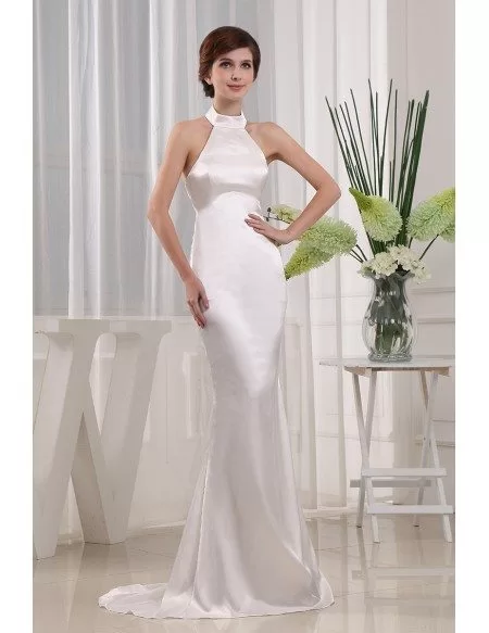 Mermaid Halter Sweep Train Satin Evening Dress