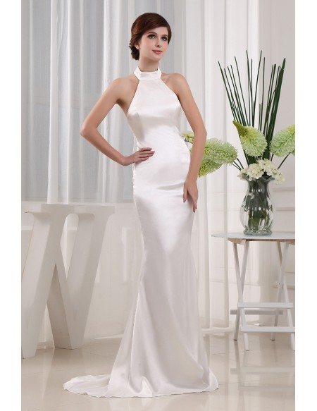 Mermaid Halter Sweep Train Satin Evening Dress