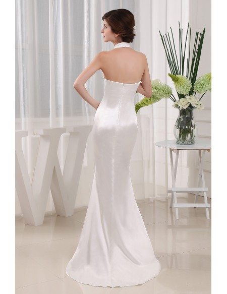 Mermaid Halter Sweep Train Satin Evening Dress