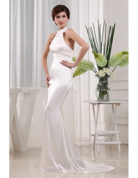 Mermaid Halter Sweep Train Satin Evening Dress