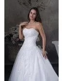 Strapless Long Train Tulle Lace Wedding Dress Sweetheart