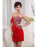 Sheath Sweetheart Short Chiffon Cocktail Dress With Appliques Lace