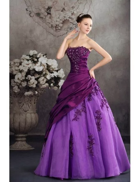 Purple Two-tone Strapless Pleated Wedding Dress with Beading