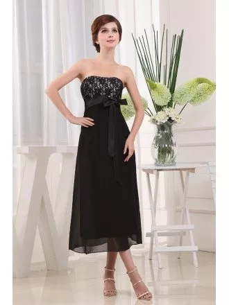 A-line Strapless Ankle-length Chiffon Lace Bridesmaid Dress