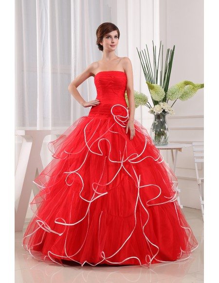 A-line Strapless Floor-length Tulle Prom Dress With Cascading Ruffle
