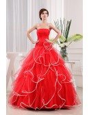 A-line Strapless Floor-length Tulle Prom Dress With Cascading Ruffle