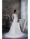 Lace 3/4 Sleeves Off the Shoulder Train Length Wedding Dress