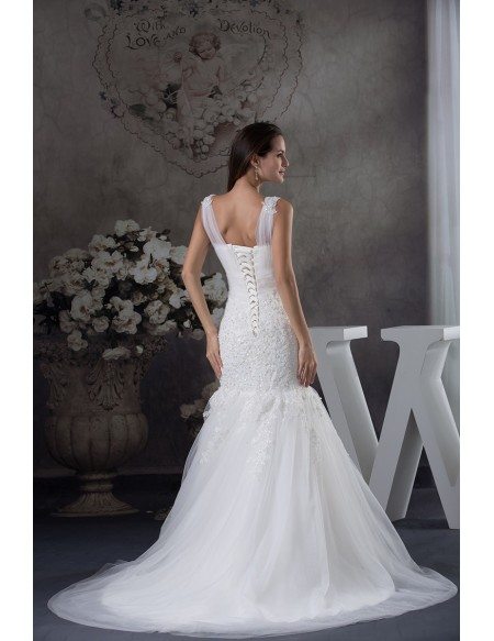 Gorgeous Tulle Straps Fitted Mermaid Lace Wedding Dress