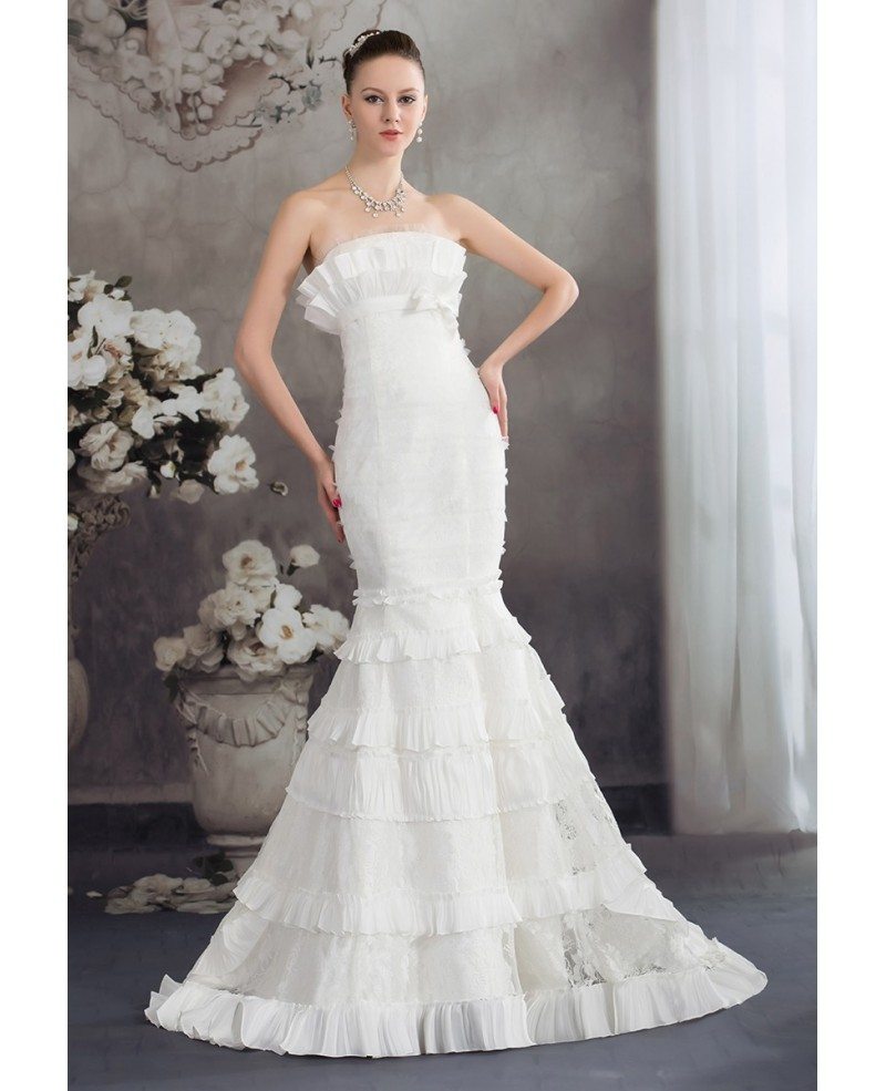 Strapless Fitted Mermaid Lace Layered Wedding Dress 