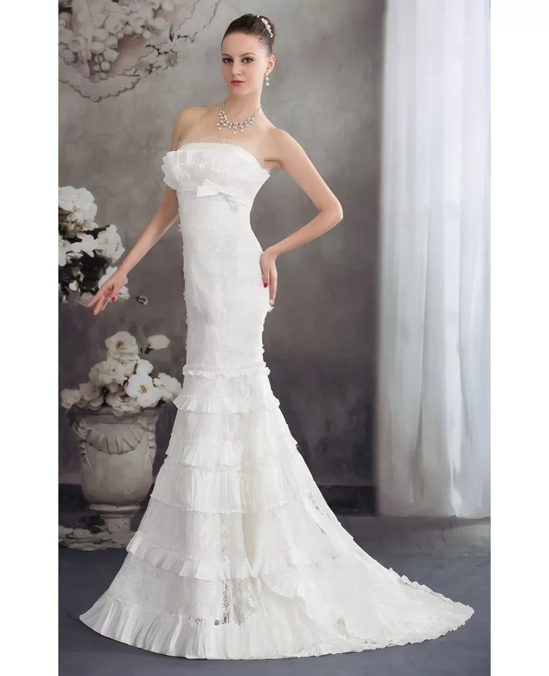 Strapless Fitted Mermaid Lace Layered Wedding Dress #OPH1259 $318.9