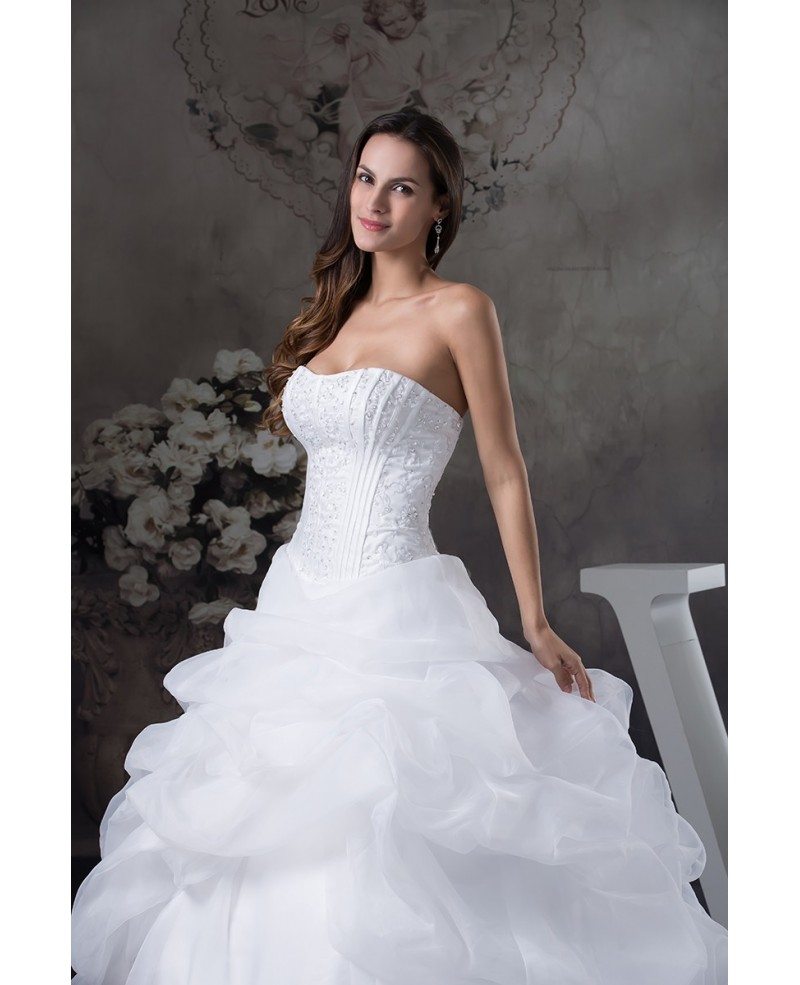 White Sweetheart Big Ballgown Ruffles Wedding Dress with Train #OPH1262