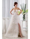 A-line V-neck Floor-length Tulle Prom Dress With Cascading Ruffle