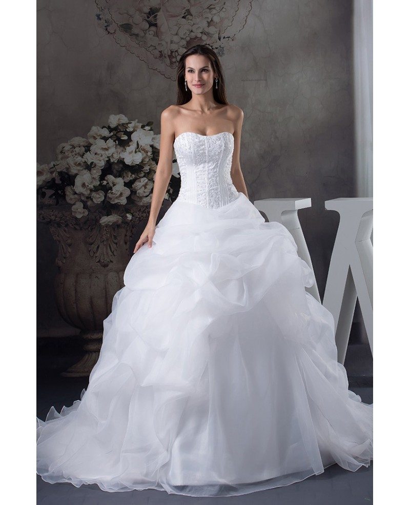 White Sweetheart Big Ballgown Ruffles Wedding Dress with Train #OPH1262 ...