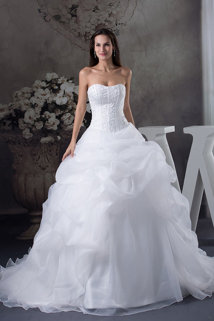 White Sweetheart Big Ballgown Ruffles Wedding Dress with Train #OPH1262 ...