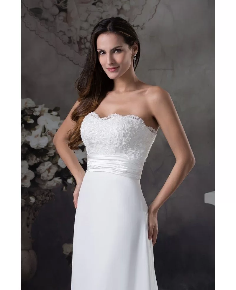 Special Lace Trim Long Train Chiffon Beach Wedding Dress #OPH1263 $215 ...