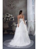 White Lace Tulle Strapless Ballgown Wedding Dress Custom