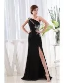 A-line One-shoulder Floor-length Chiffon Evening Dress With Beading