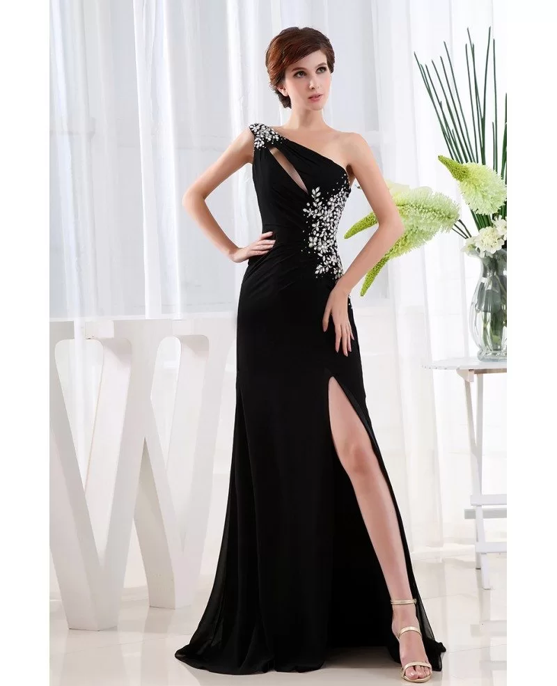 A-line One-shoulder Floor-length Chiffon Evening Dress With Beading # ...