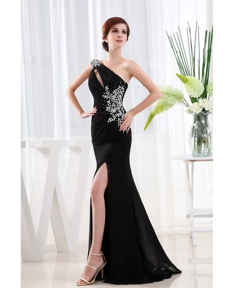 A-line One-shoulder Floor-length Chiffon Evening Dress With Beading # ...