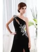 A-line One-shoulder Floor-length Chiffon Evening Dress With Beading