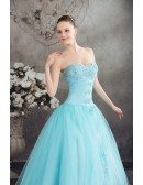 Beautiful Blue Lace Tulle Ballgown Wedding Dress Corset Back
