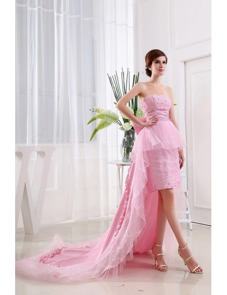 A-line Strapless Asymmetrical Tulle Wedding Dress With Beading