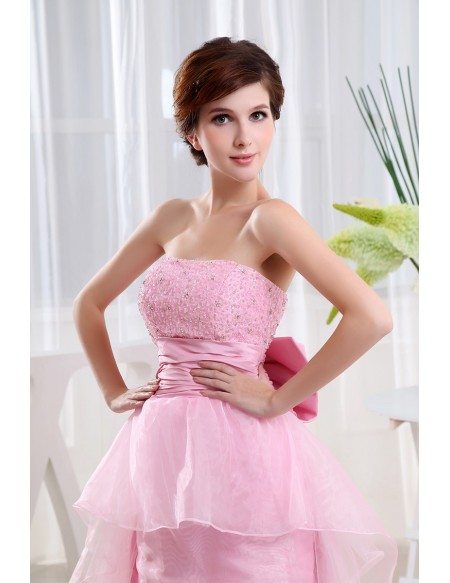 A-line Strapless Asymmetrical Tulle Wedding Dress With Beading